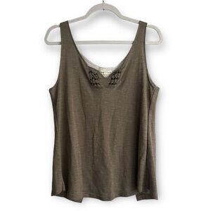 Native Outsiders Linen blend beaded boho tank top
